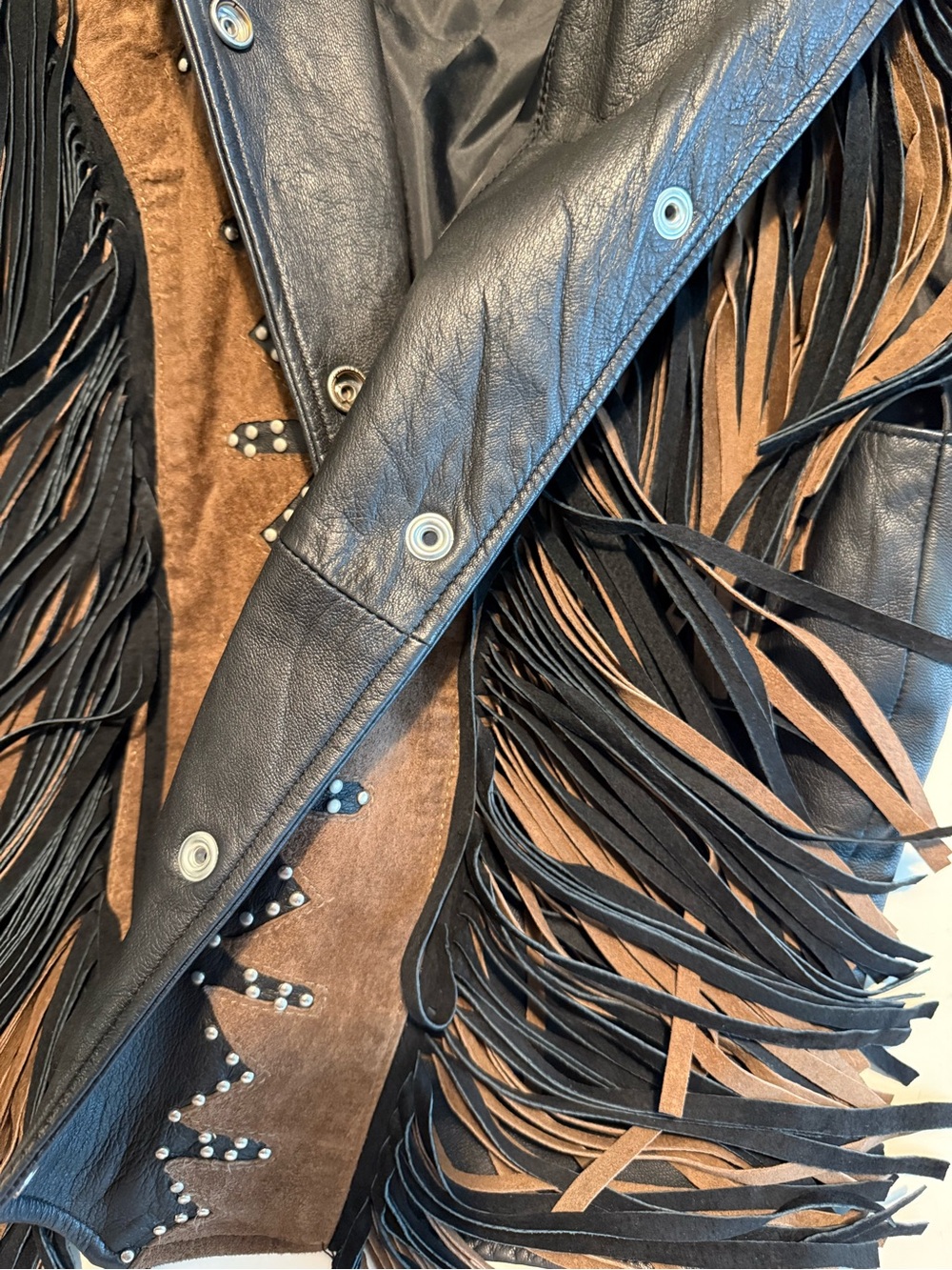 Dark Brown Genuine Leather Fringe Vest with Brown Suede Yoke Western Cowboy M - Picture 8 of 10